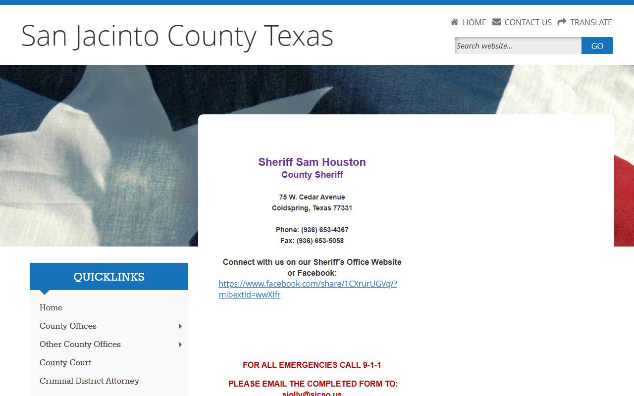 San Jacinto County Jail inmate lookup sheriff office page